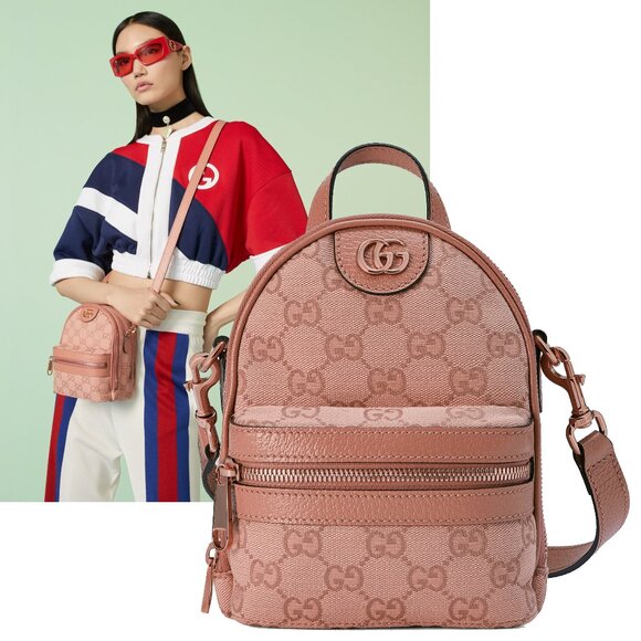 GUCCI BAG 739701 OPHIDIA MINI CROSSBODY PINK GG CANVAS ROSE HARDWARE - Picture 1 of 16
